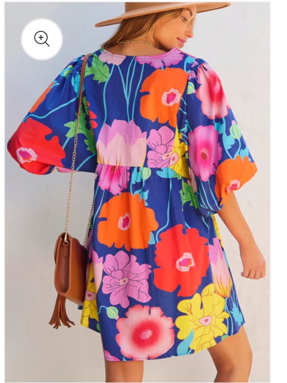 Entro Bold Floral Babydoll Dress - Blue, Pink, Yellow, Orange, Green - Picture 2 of 13